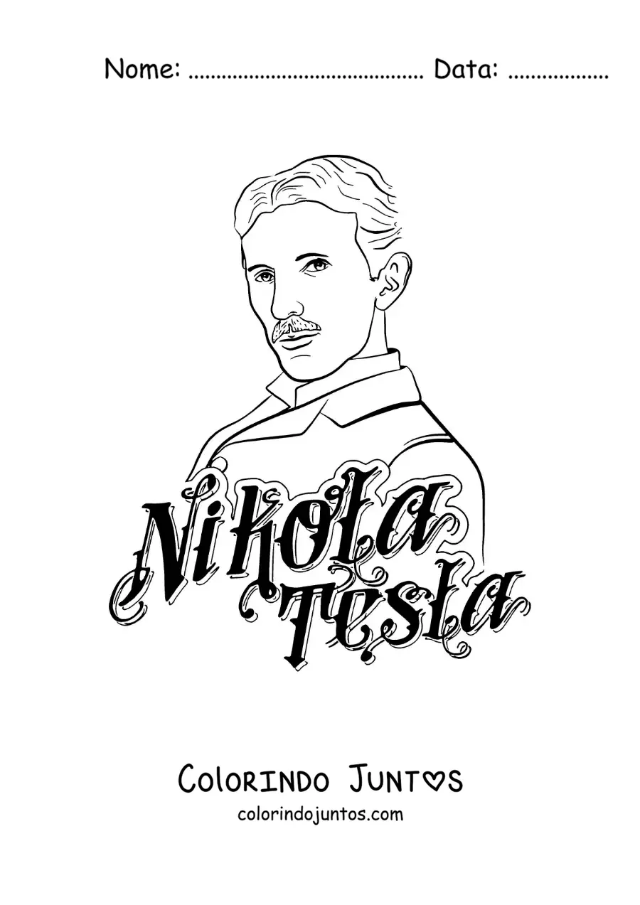 Desenho para colorir de Nikola Tesla com seu nome