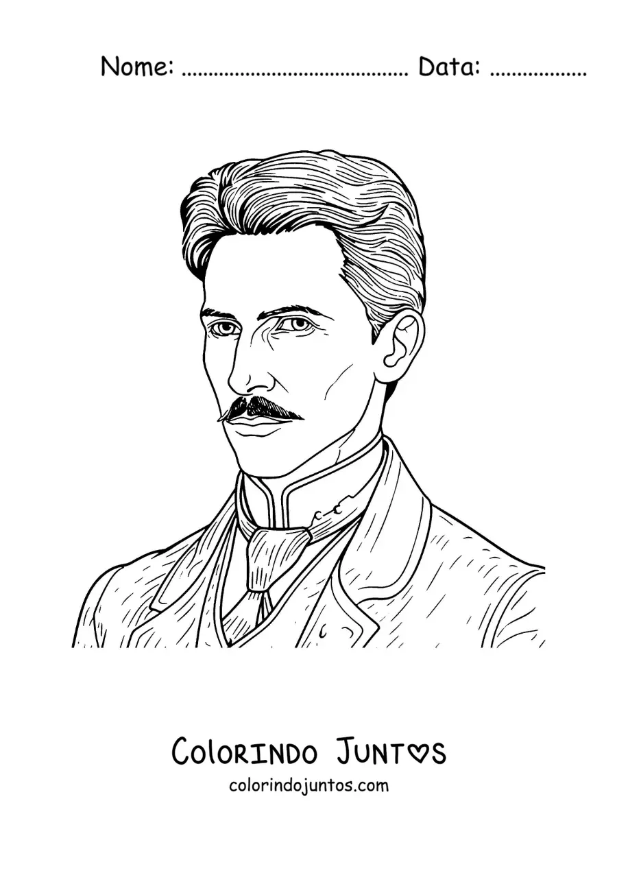 Desenho para colorir de um retrato de Nikola Tesla