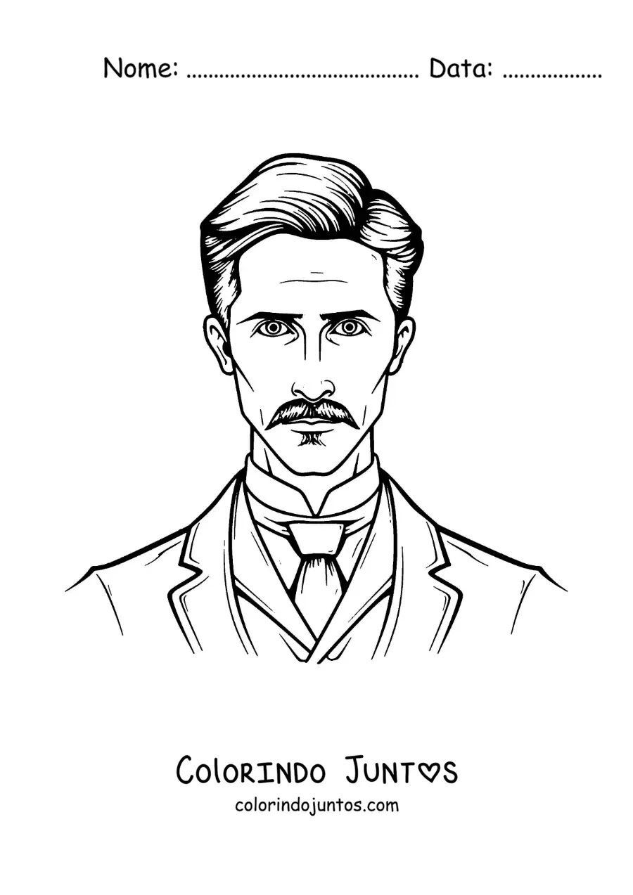 Desenho para colorir de um retrato de Nikola Tesla animado