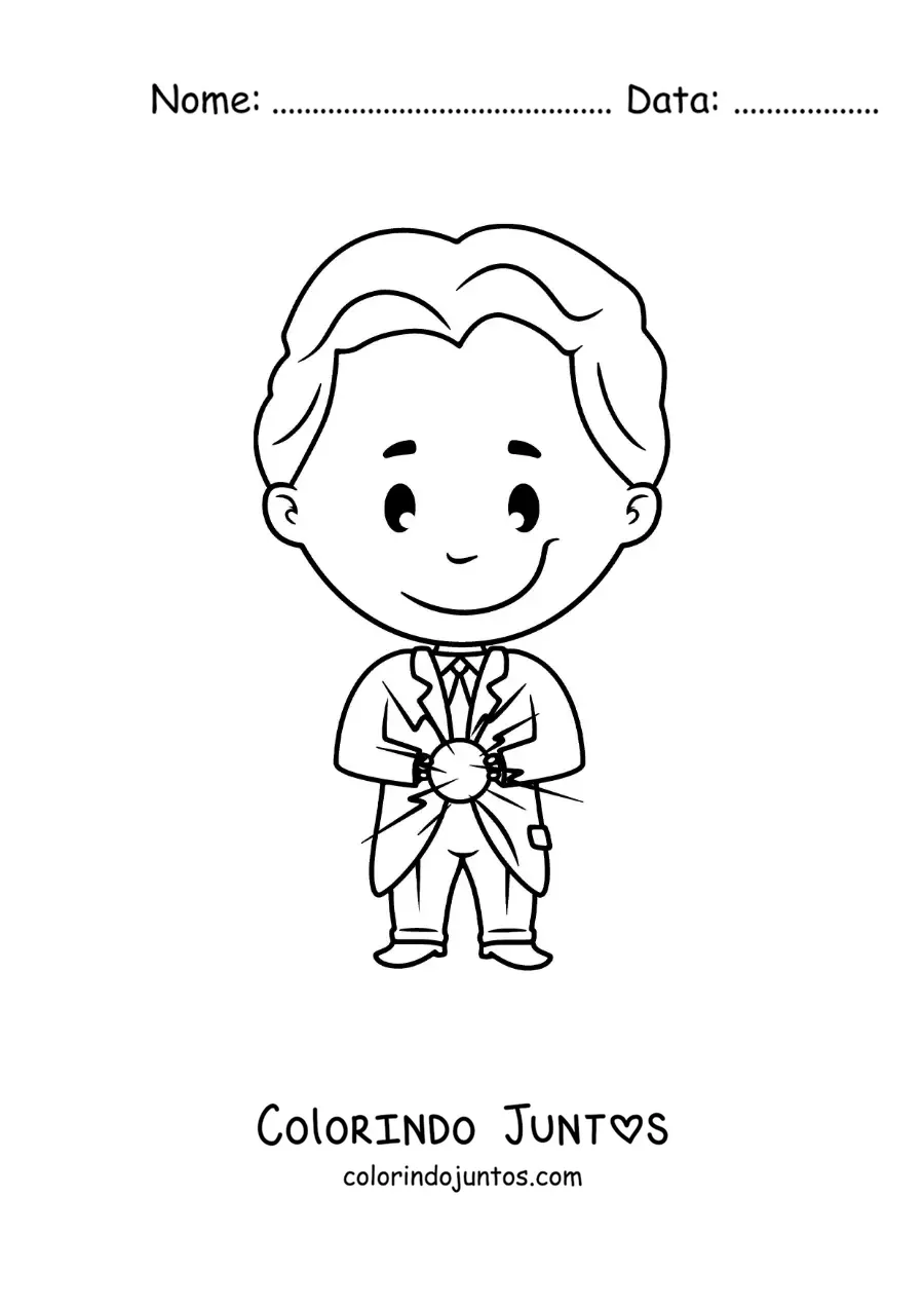 Desenho para colorir de uma caricatura infantil de Nikola Tesla