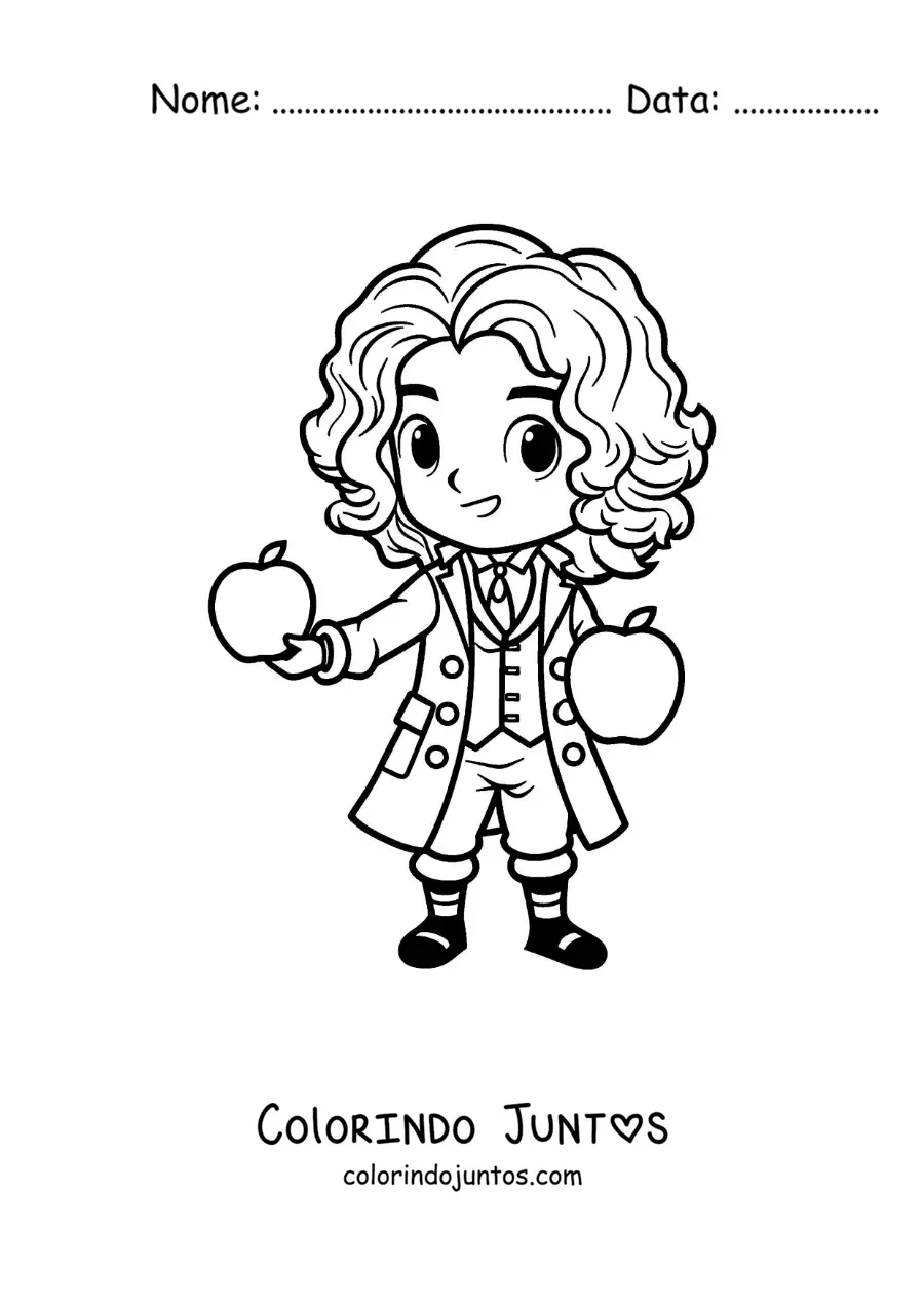 Desenho para colorir de uma caricatura infantil de Isaac Newton