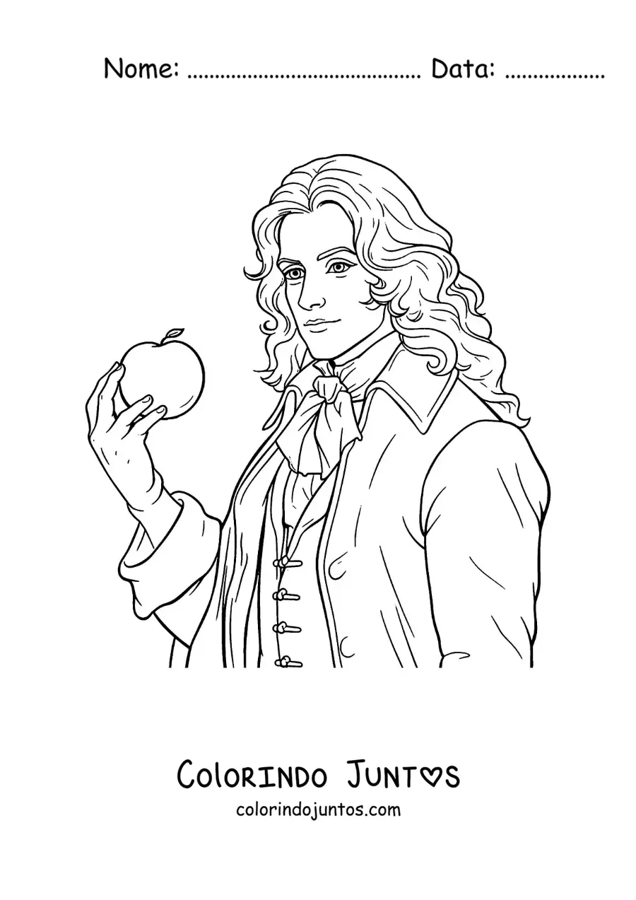 Desenho para colorir de um retrato de Isaac Newton animado estilo anime