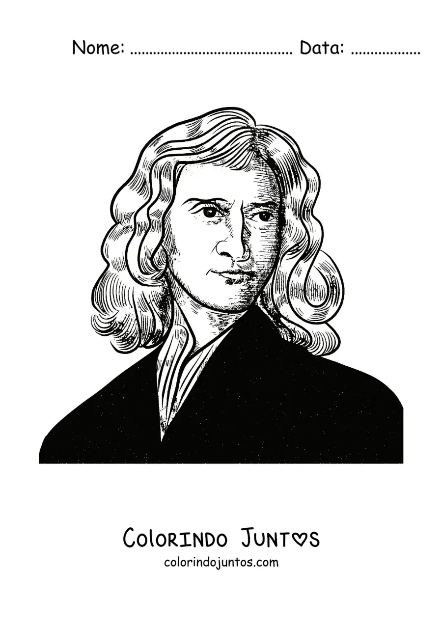Desenho para colorir de um retrato de Isaac Newton