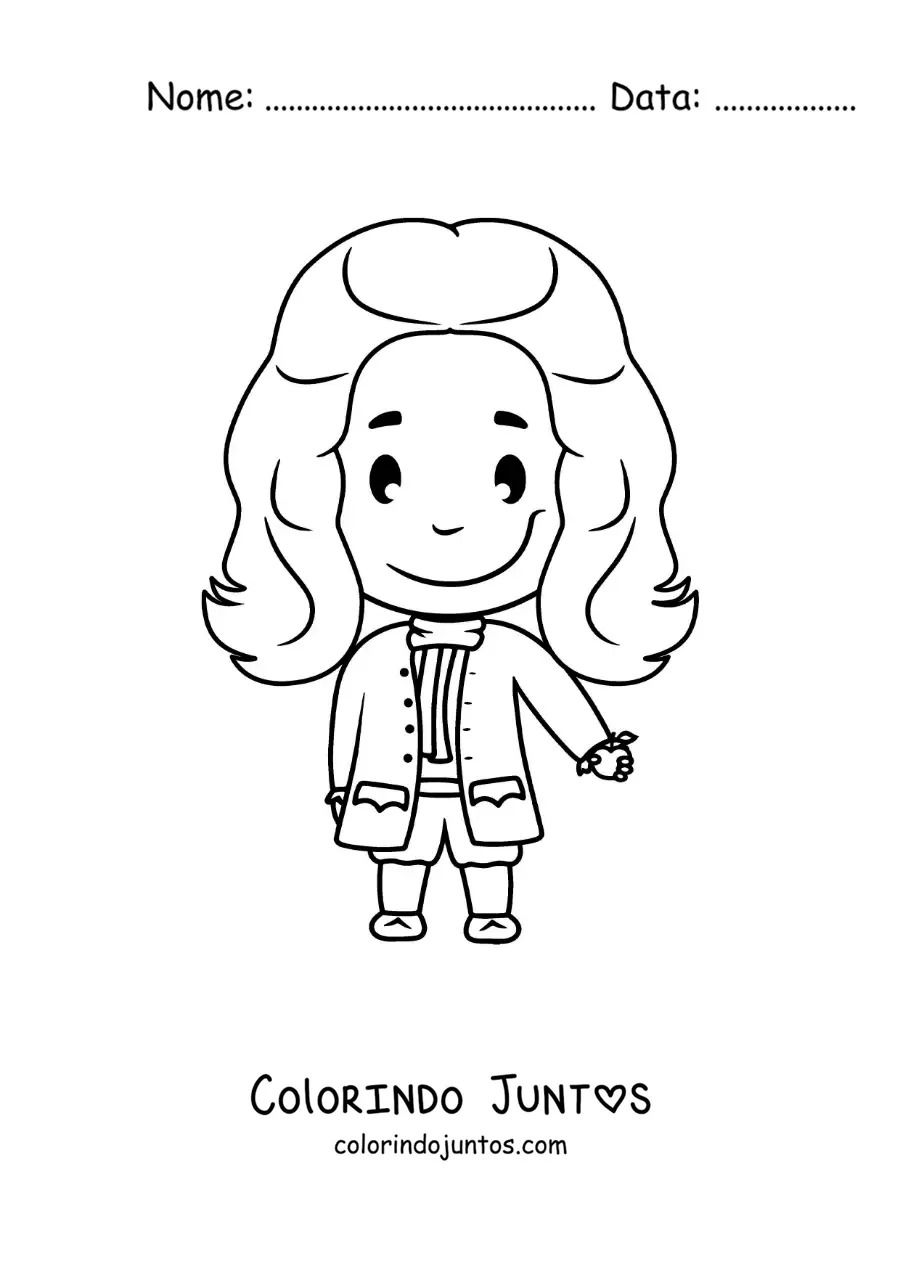 Desenho para colorir de uma caricatura facil de Isaac Newton para criancas