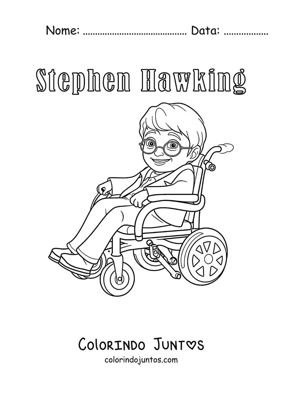 Desenho para colorir de Stephen Hawking animado com seu nome
