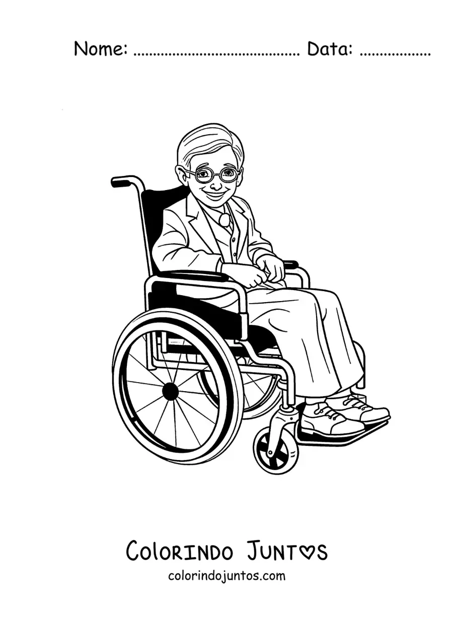 Desenho para colorir de uma caricatura de Stephen Hawking