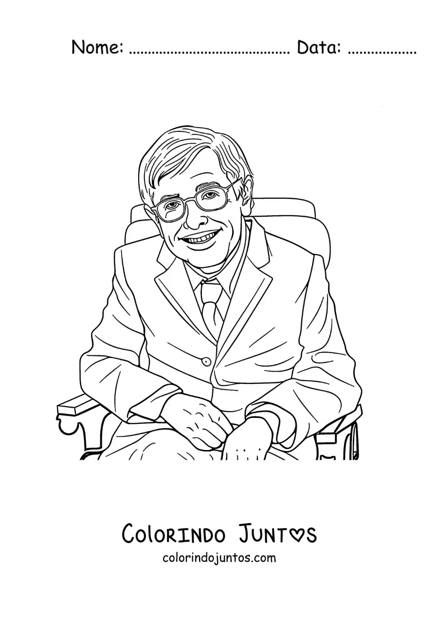 Desenho para colorir de um retrato realista de Stephen Hawking