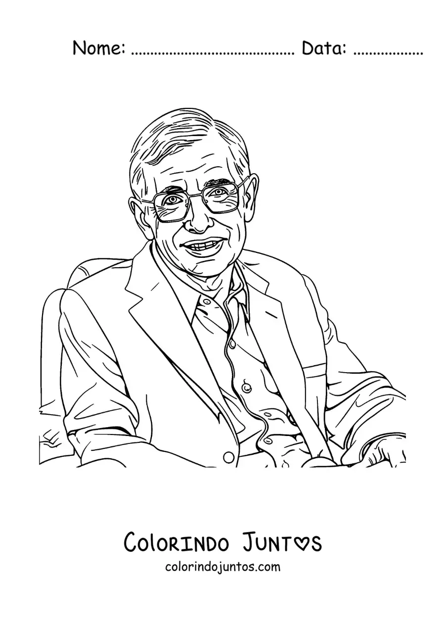 Desenho para colorir de um retrato de Stephen Hawking