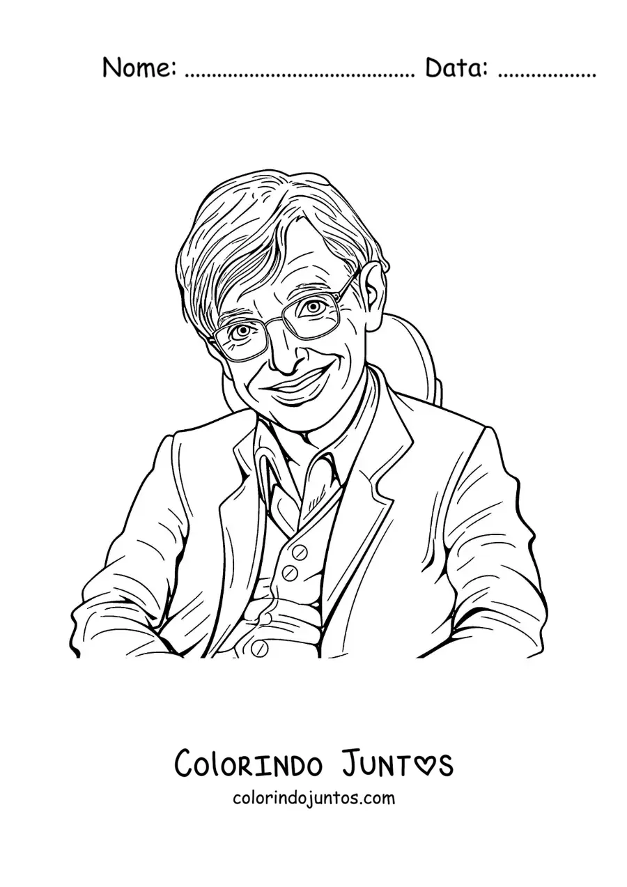 Desenho para colorir de um retrato de Stephen Hawking animado
