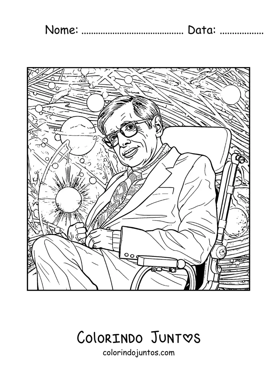 Desenho para colorir de Stephen Hawking e o universo
