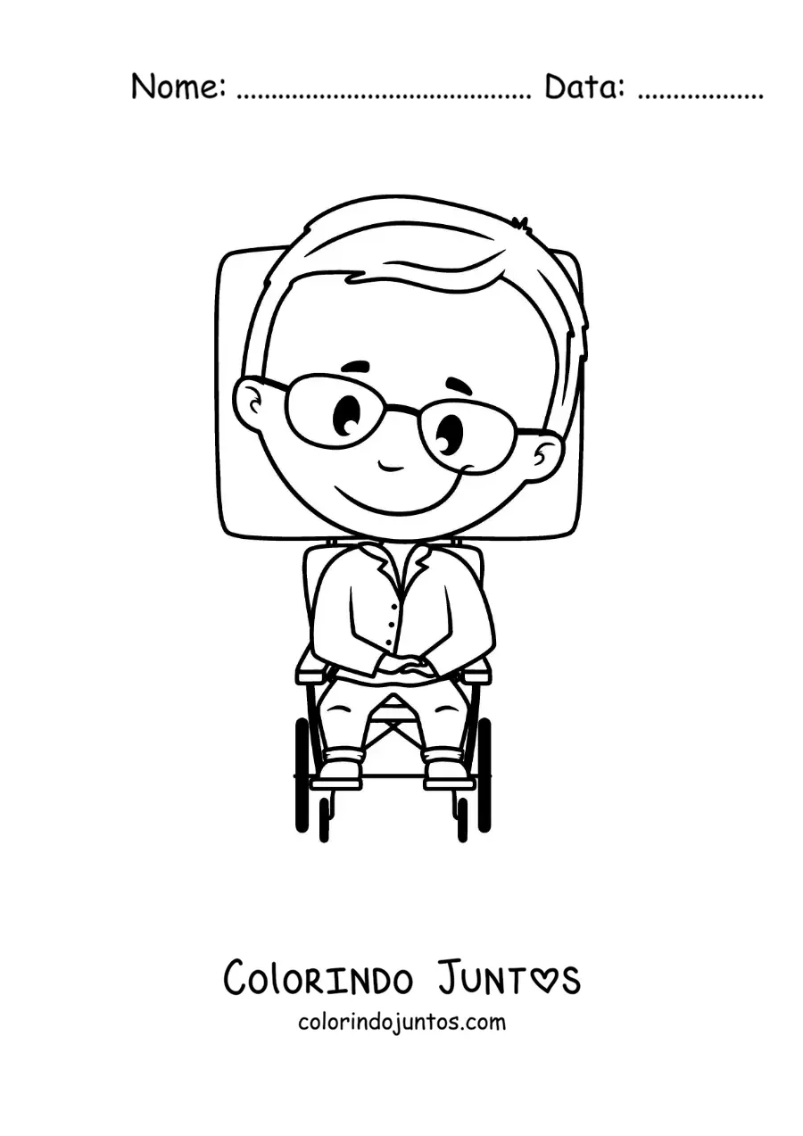 Desenho para colorir de uma caricatura facil de Stephen Hawking