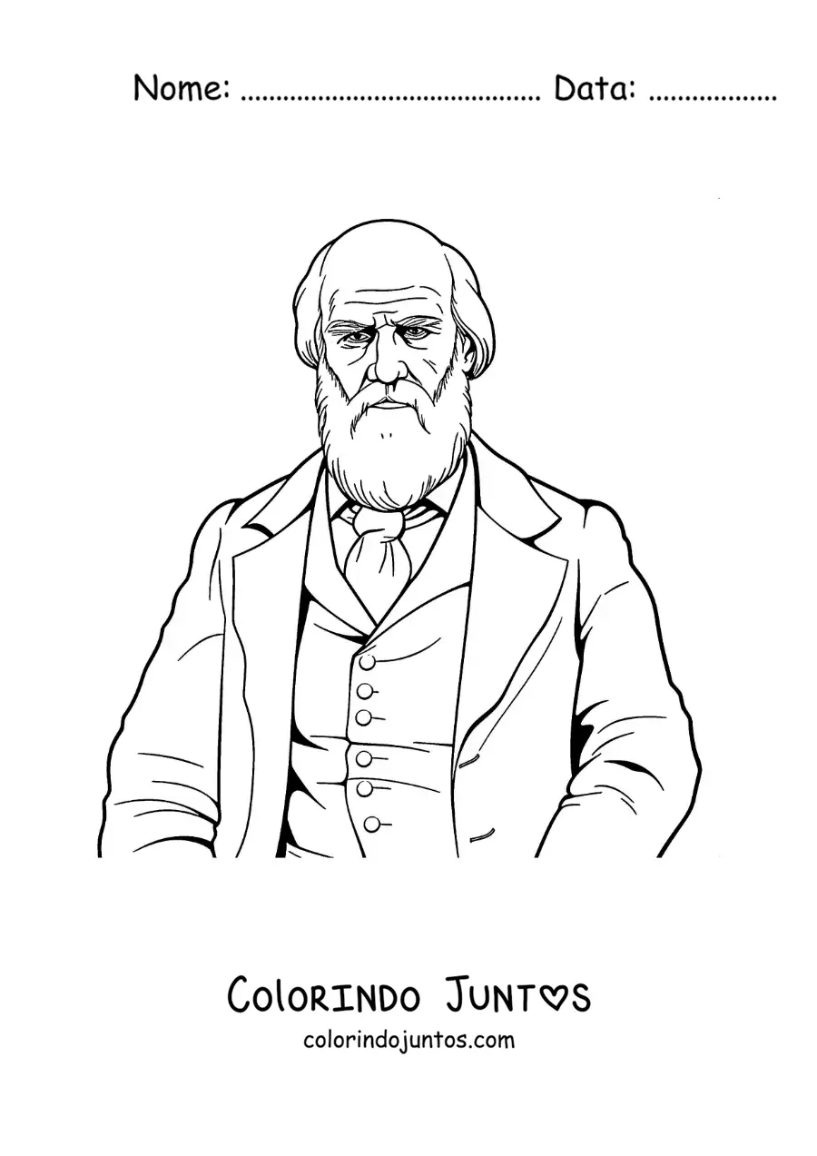 Desenho para colorir de um retrato facil de Charles Darwin