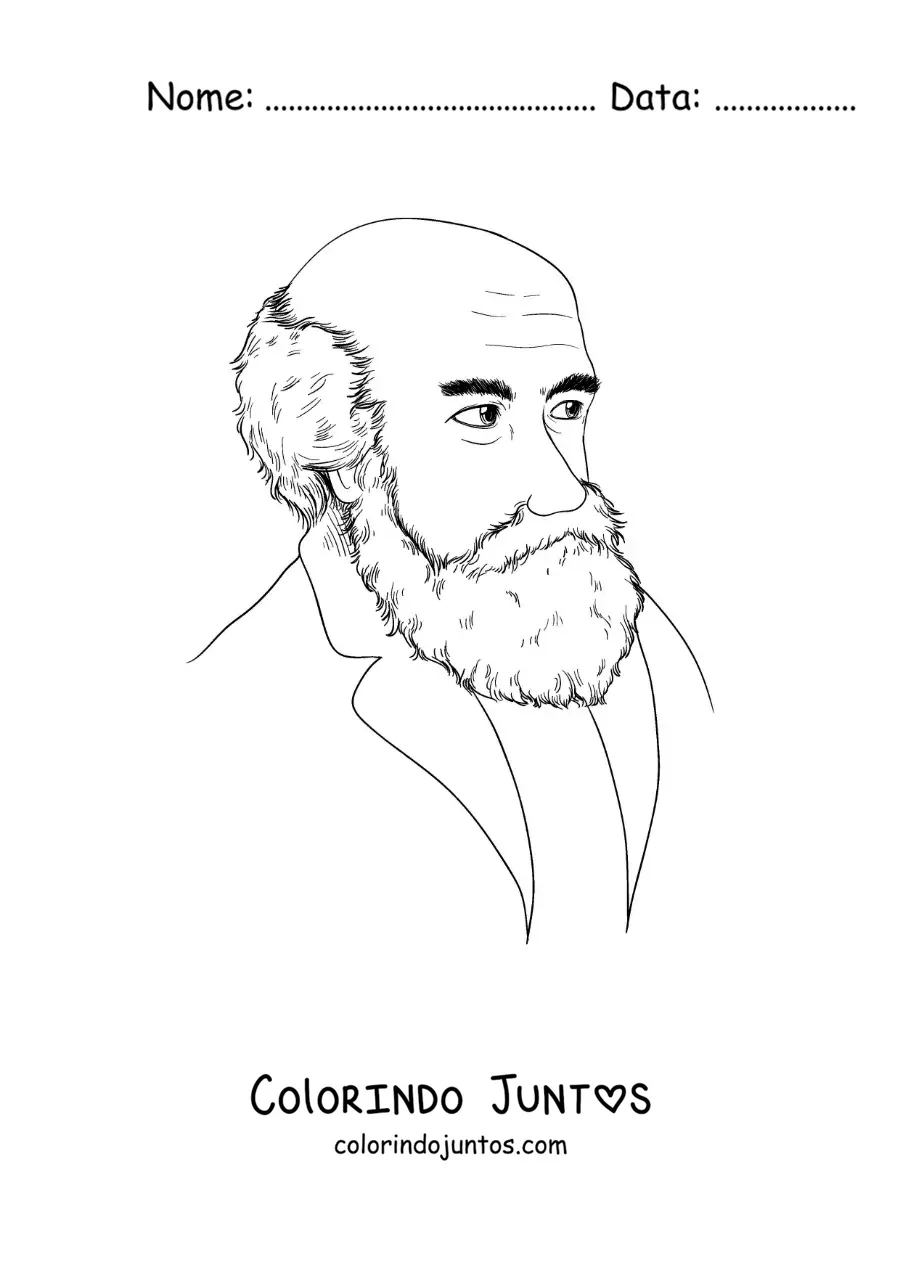 Desenho para colorir de um retrato de Charles Darwin animado