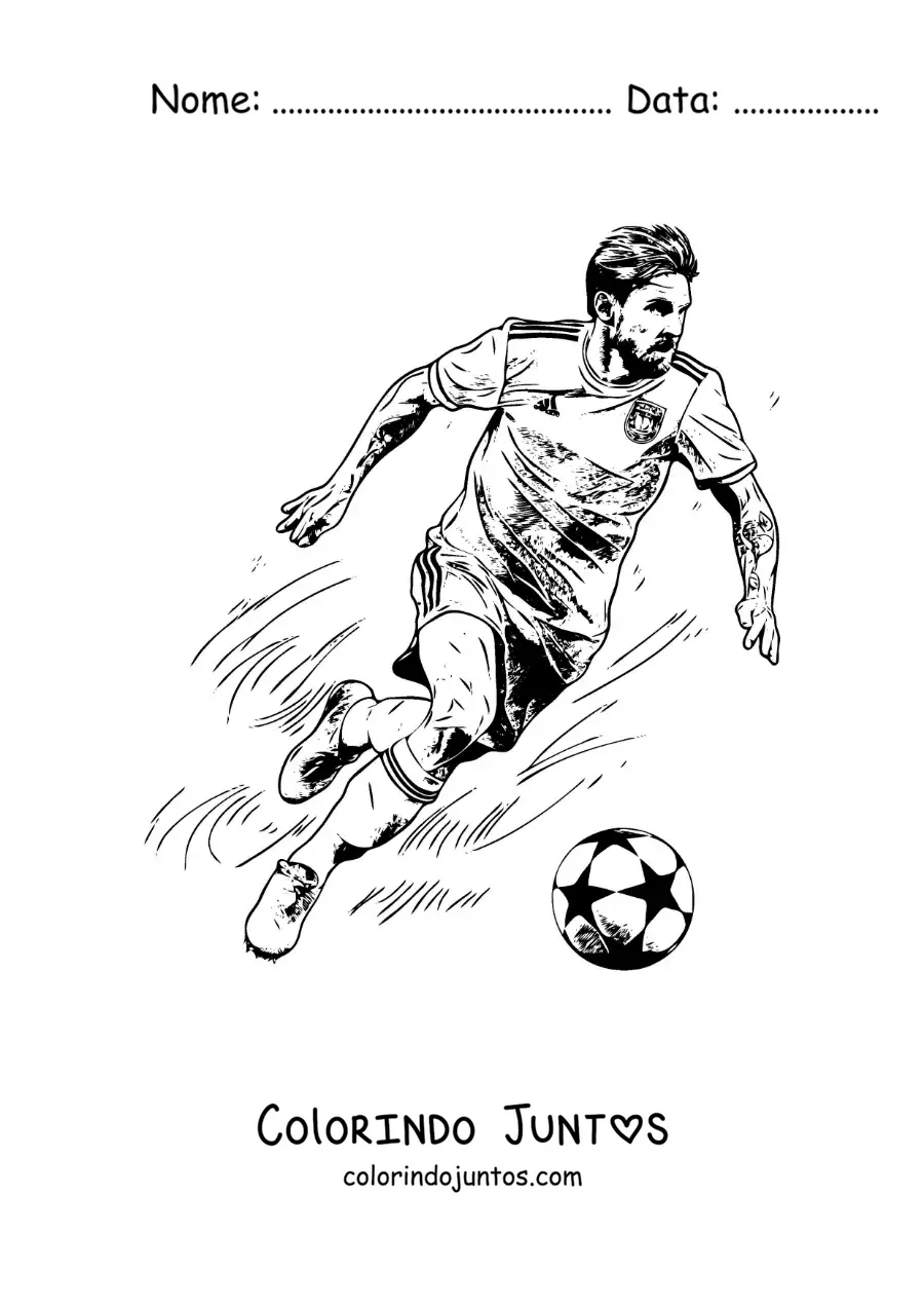 Desenho para colorir de Lionel Messi jogando futebol