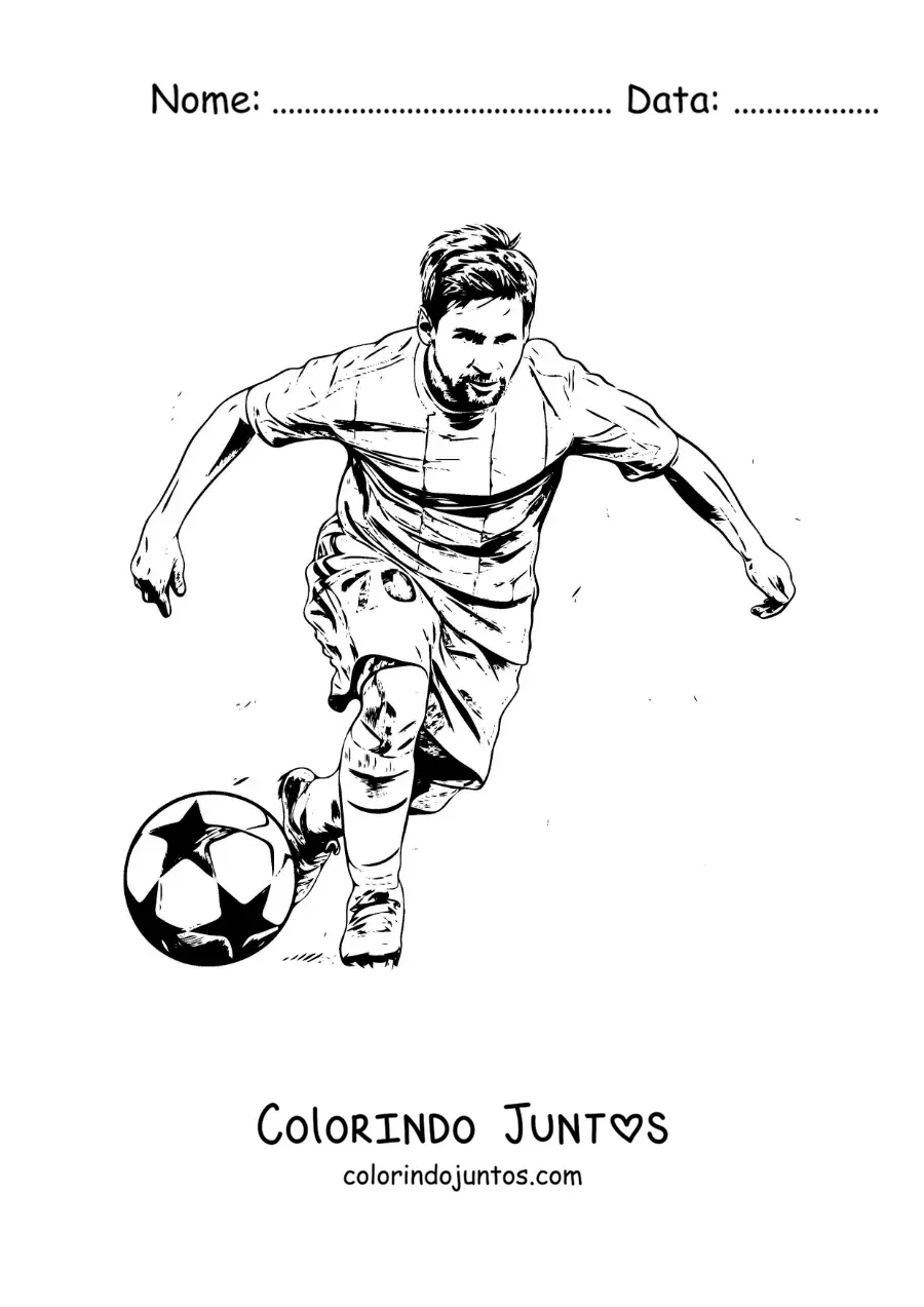 Desenho para colorir de Lionel Messi em uma partida de futebol
