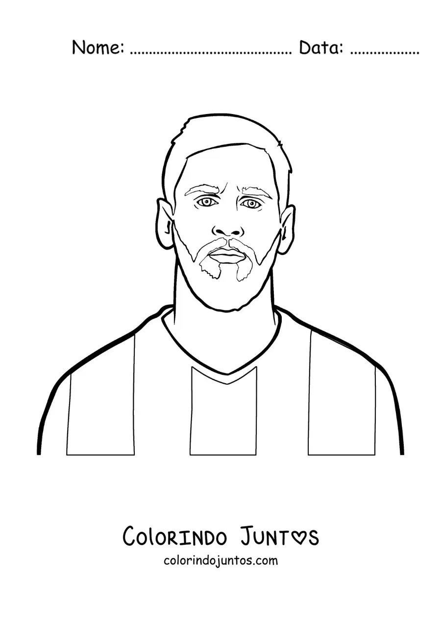 Desenho para colorir de um retrato de Lionel Messi animado facil