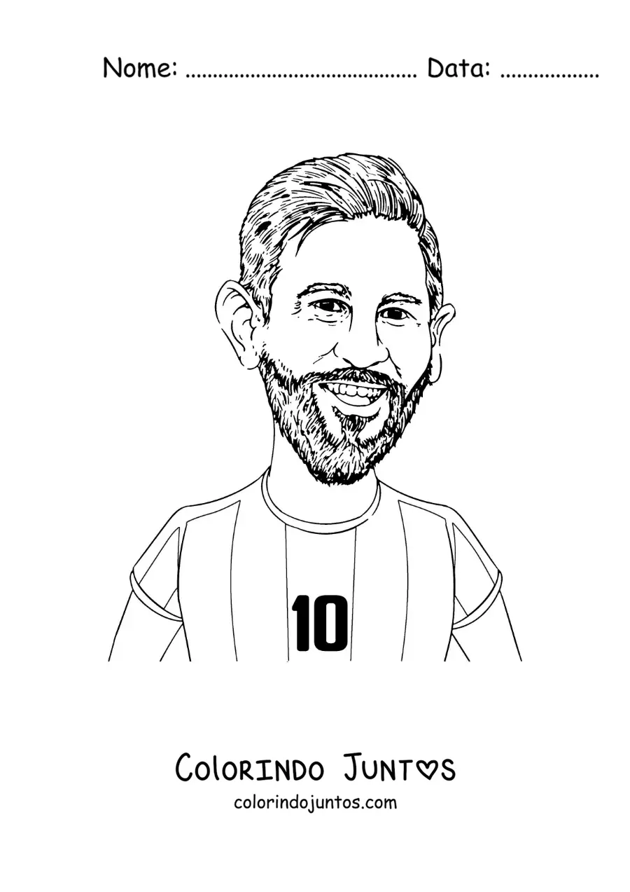 Desenho para colorir de uma caricatura do jogador de futebol Lionel Messi