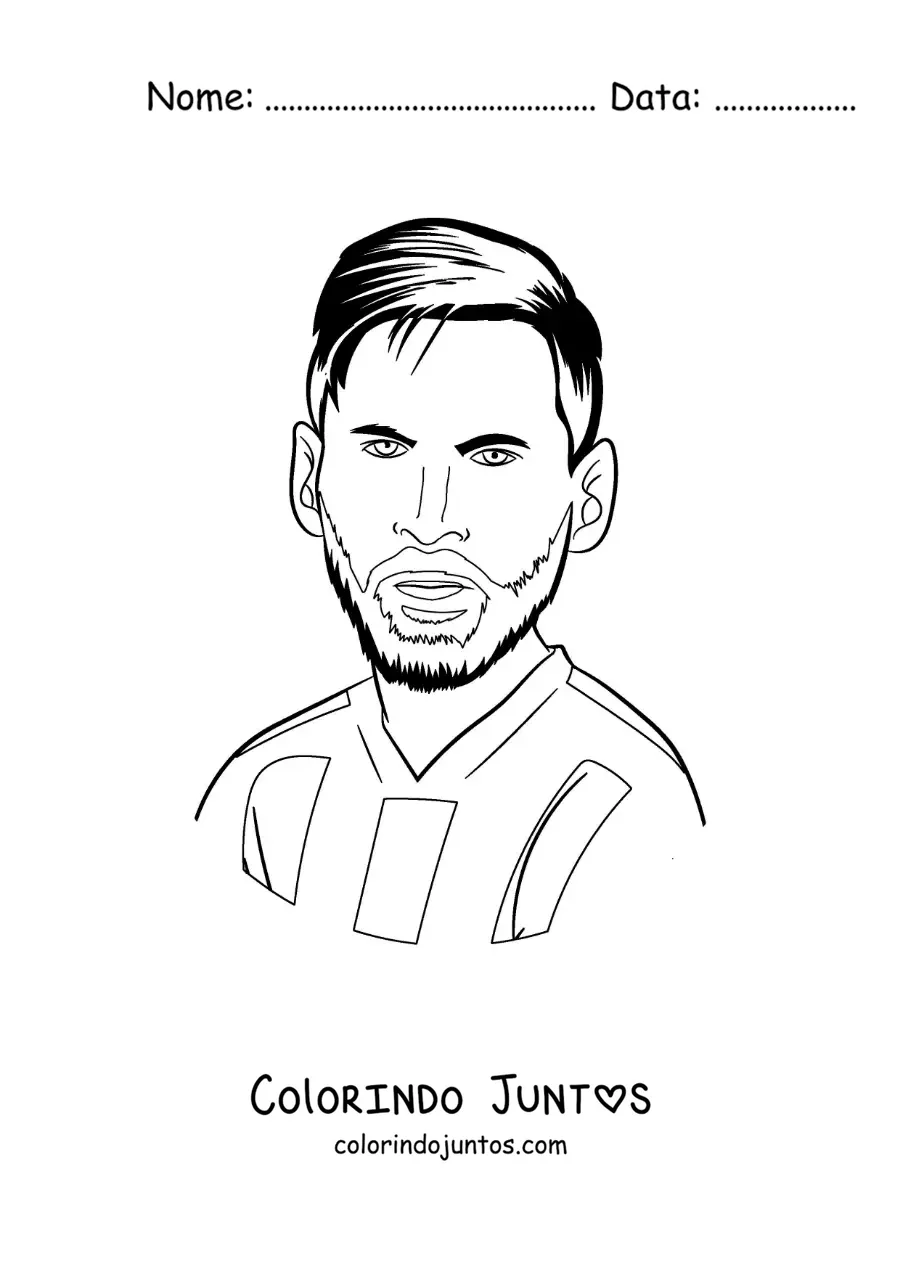 Desenho para colorir de uma caricatura de Messi com barba