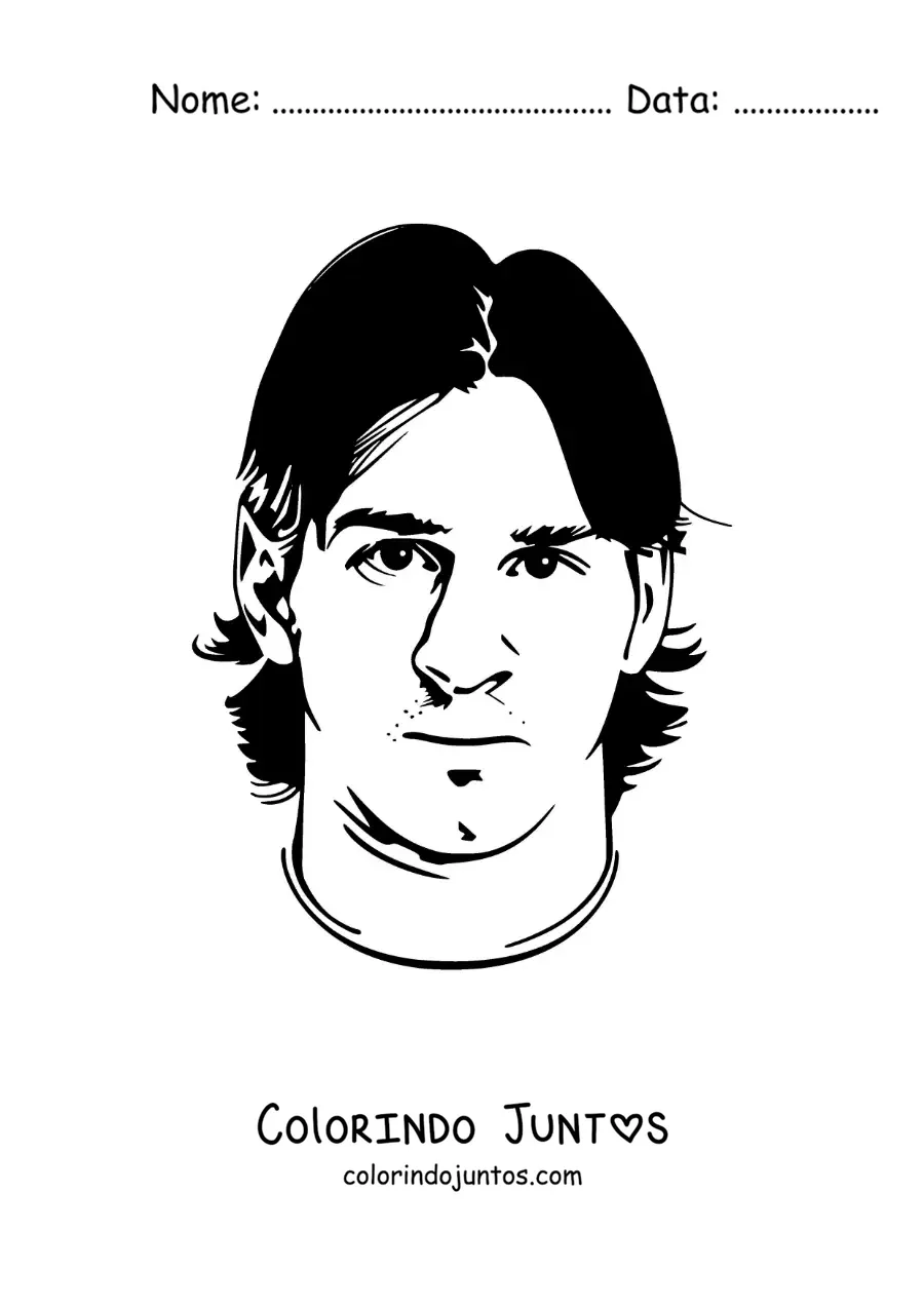 Desenho para colorir de um retrato de Messi animado facil