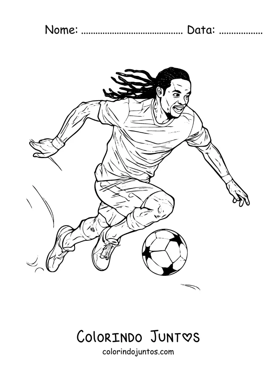 Desenho para colorir de Ronaldinho jogando futebol