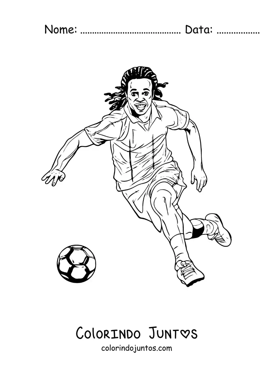 Desenho para colorir de Ronaldinho animado em uma partida de futebol