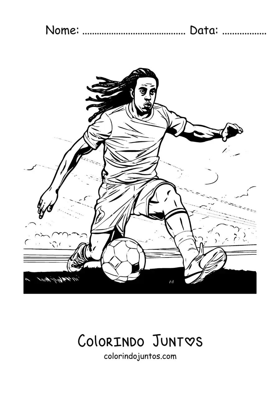 Desenho para colorir de Ronaldinho realista jogando futebol