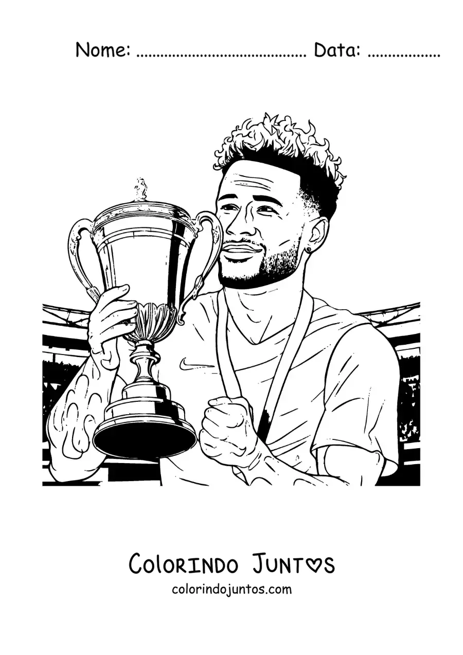 Desenho para colorir de Neymar campeao com uma taca