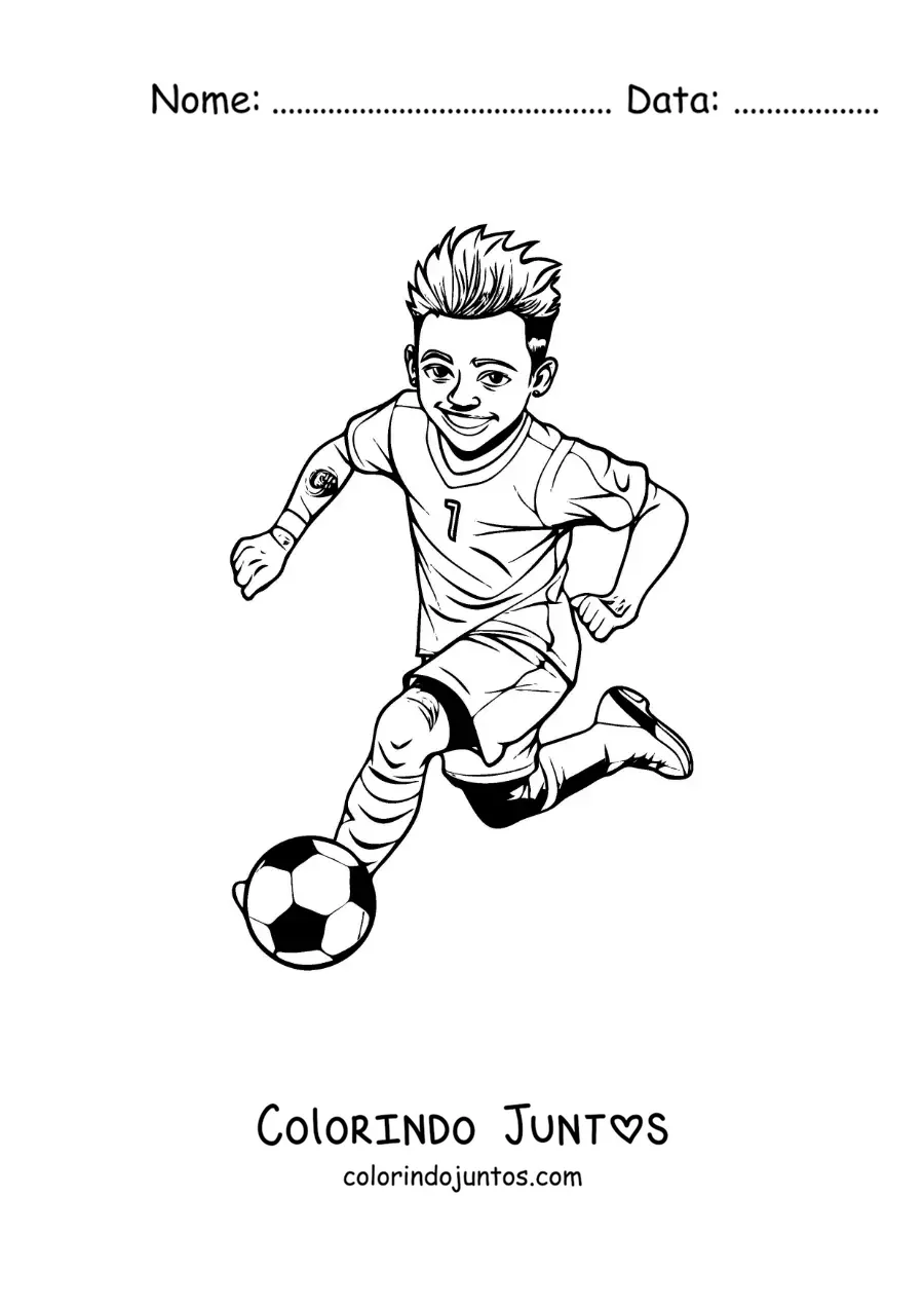 Desenho para colorir de Neymar animado jogando futebol