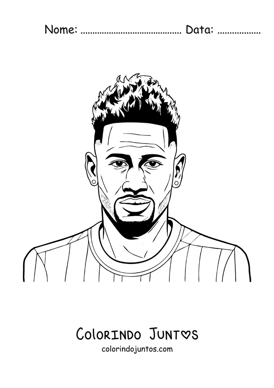 Desenho para colorir de um retrato realista de Neymar