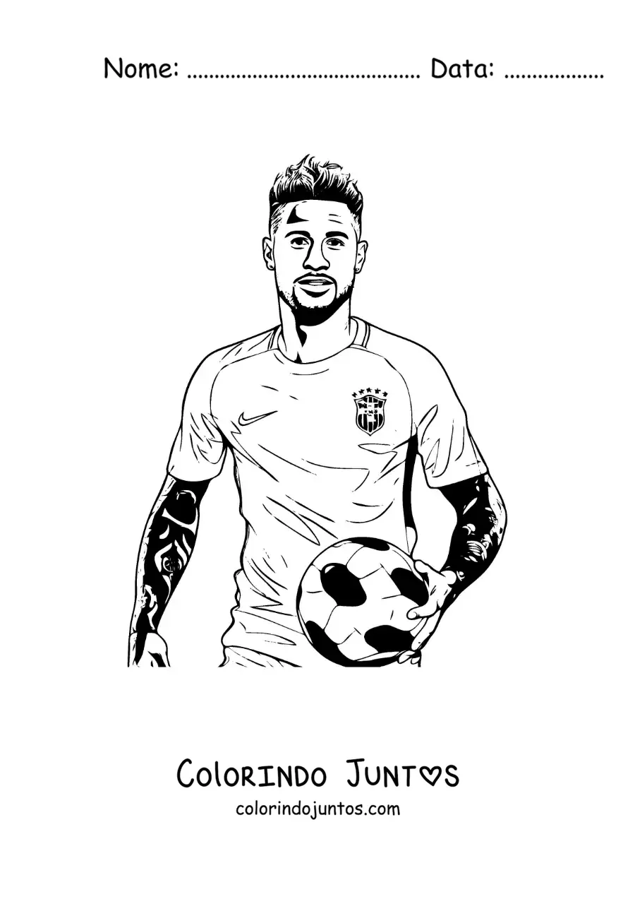 Desenho para colorir de Neymar com uma bola de futebol