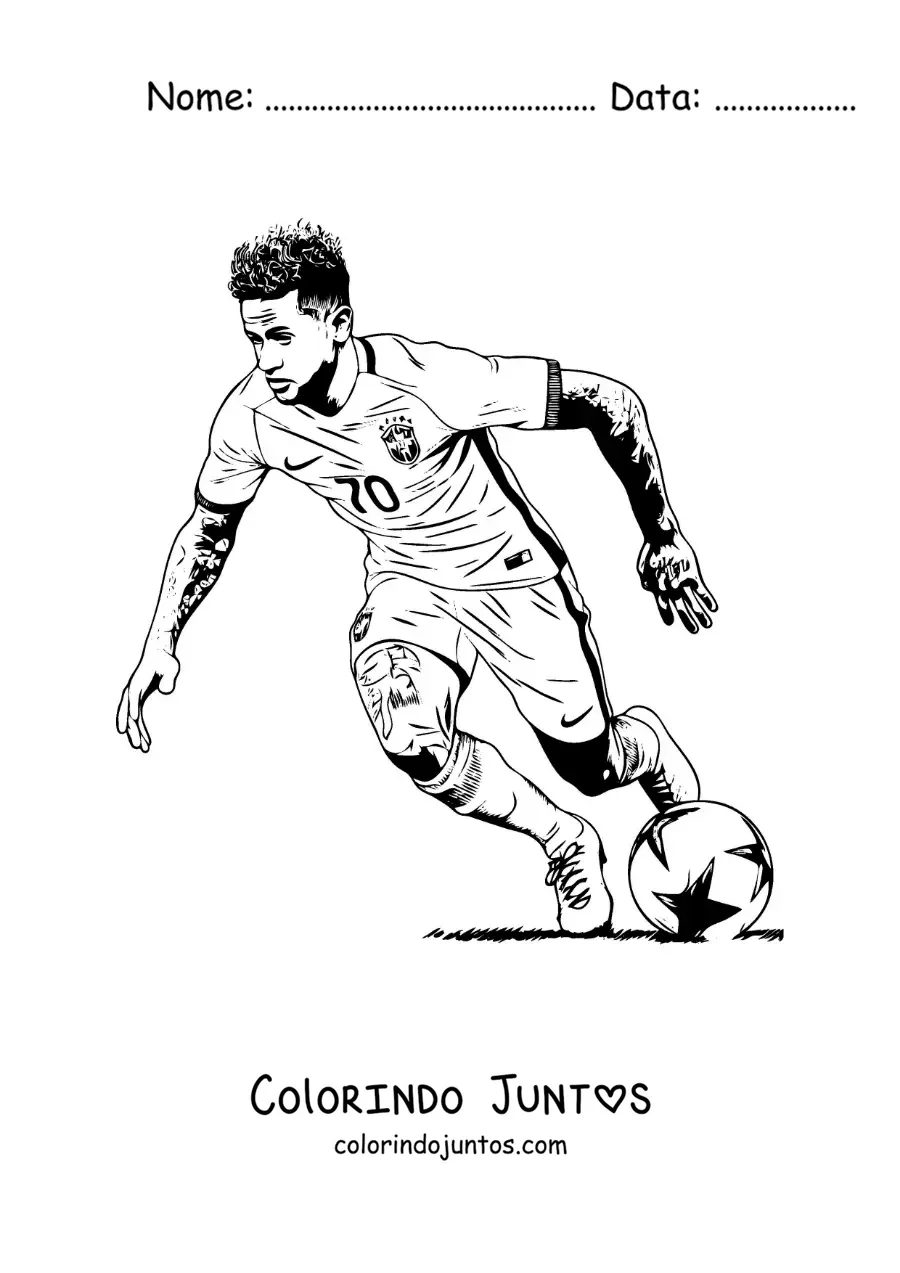 Desenho para colorir de Neymar realista jogando futebol