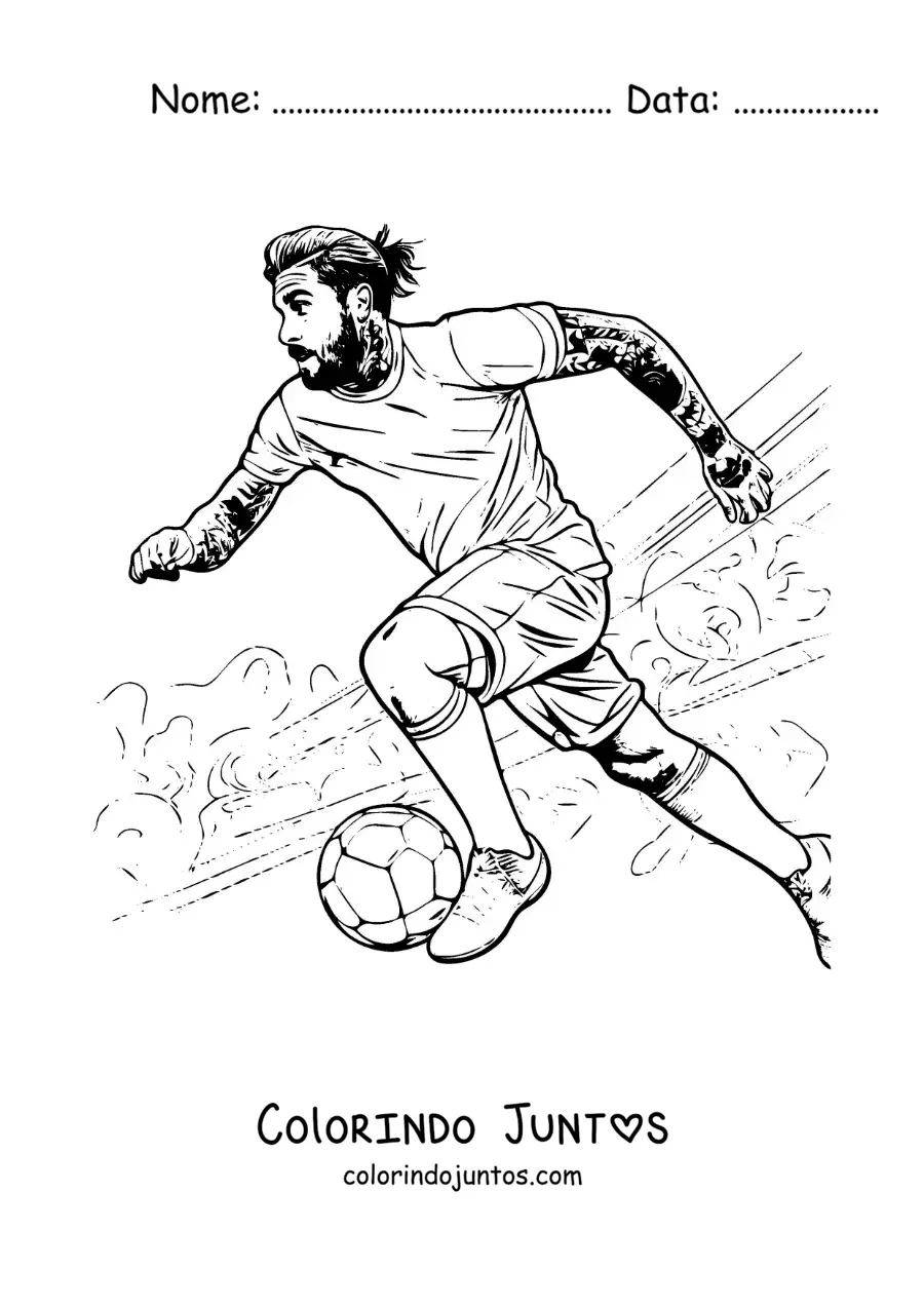 Desenho para colorir de Sergio Ramos animado jogando futebol