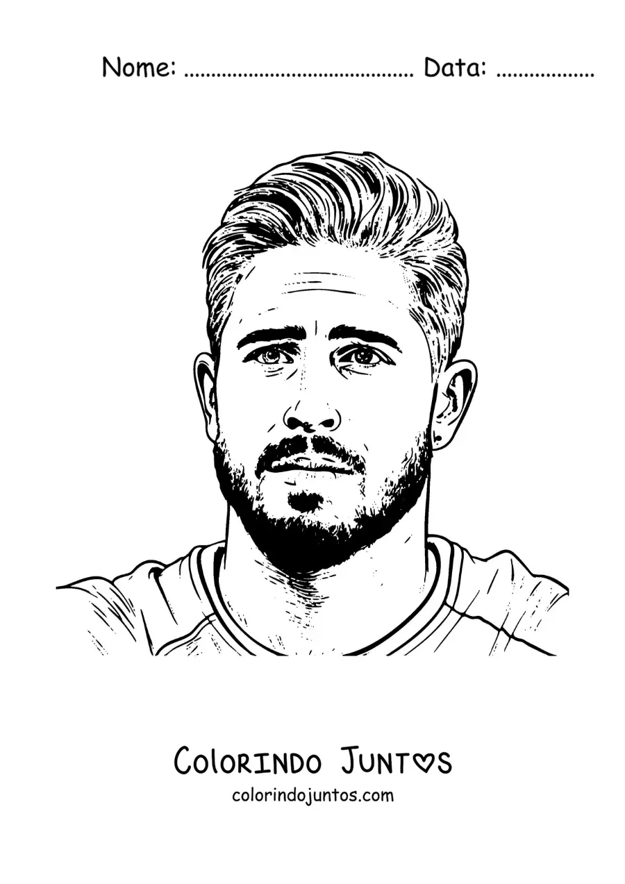 Desenho para colorir de um retrato de Sergio Ramos com o cabelo curto em estilo realista