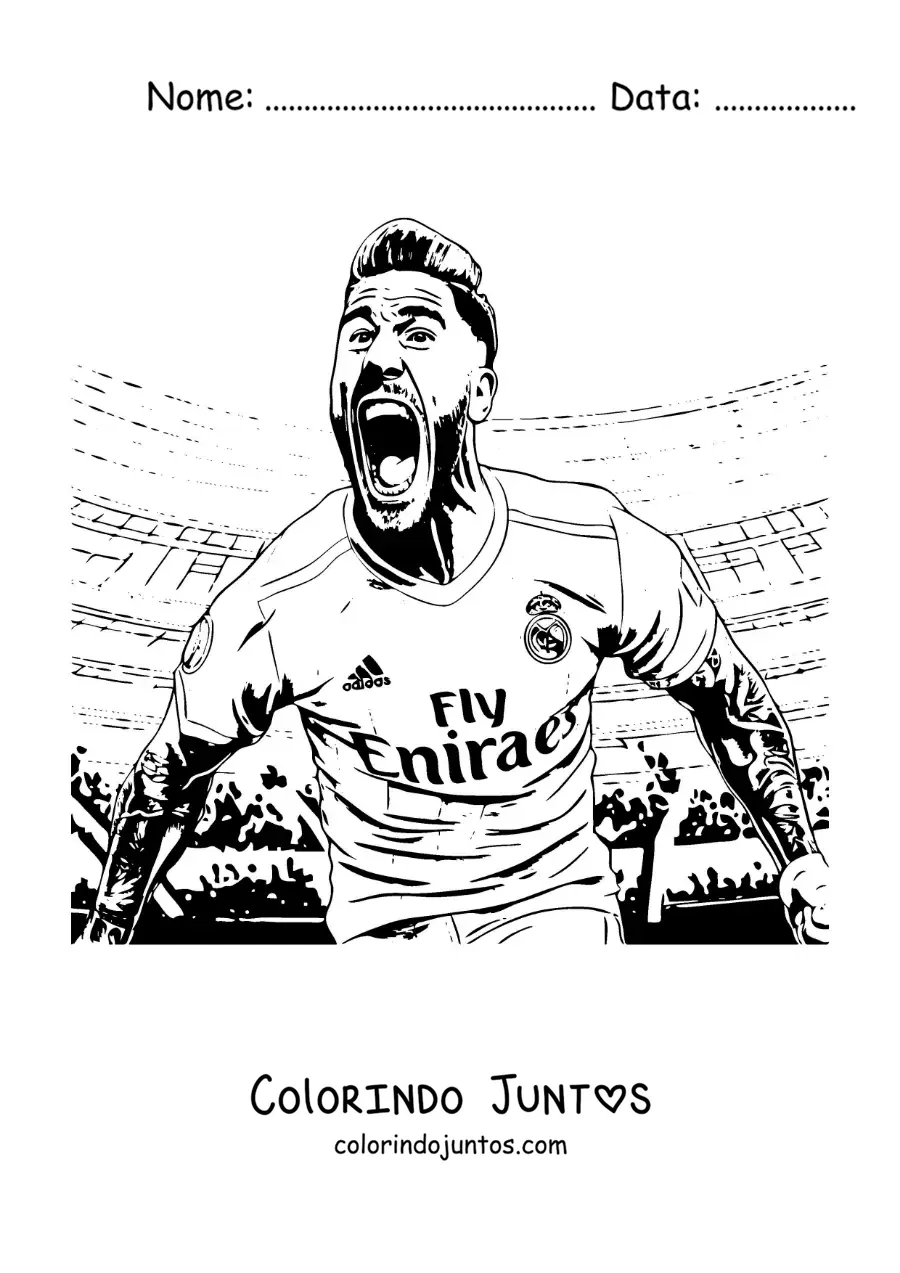 Desenho para colorir de Sergio Ramos comemorando em uma partida de futebol