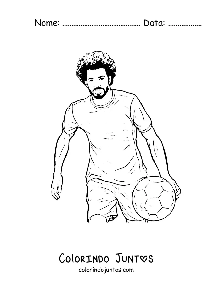Desenho para colorir de Mohamed Salah animado jogando futebol