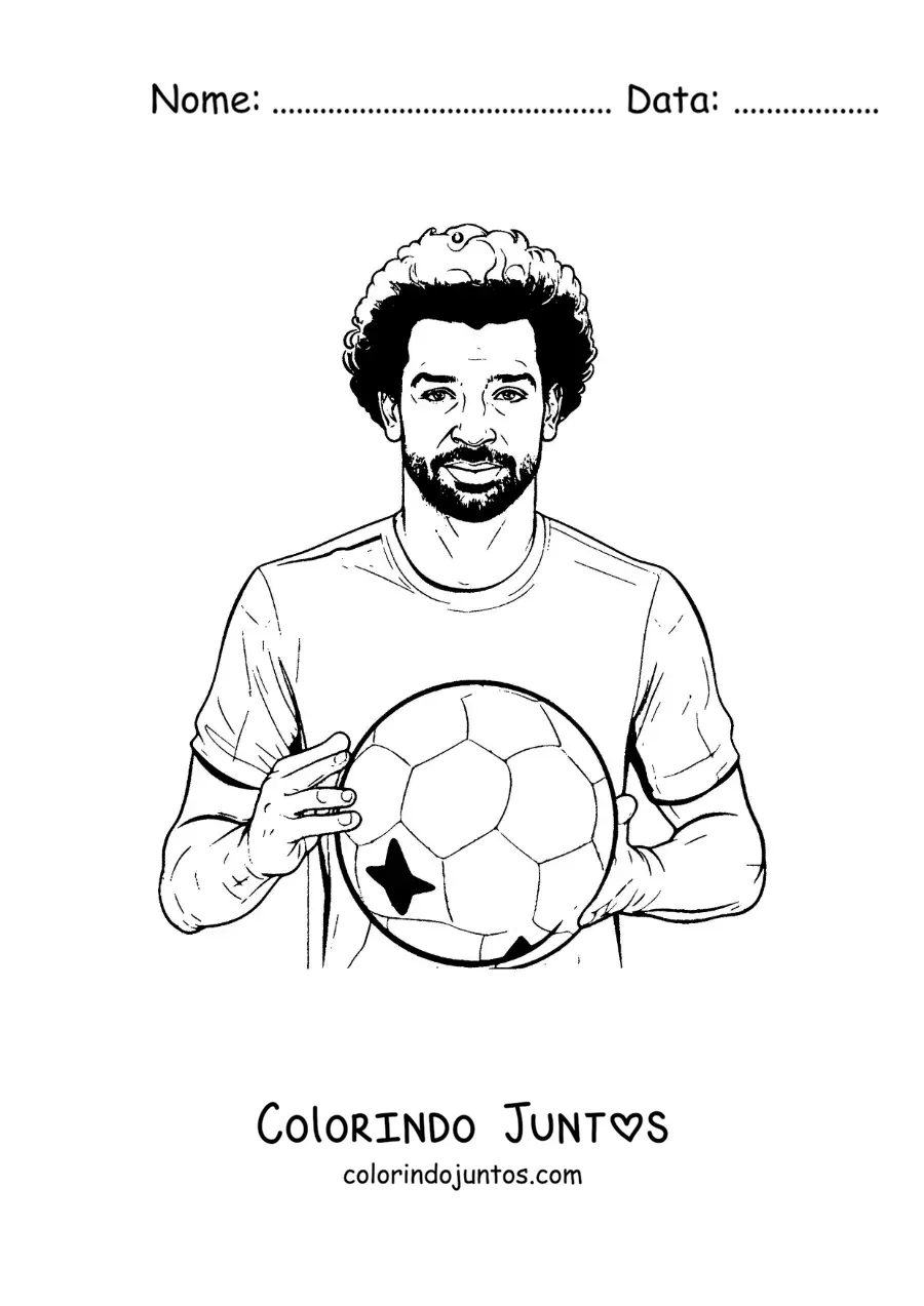 Desenho para colorir de Mohamed Salah com uma bola de futebol