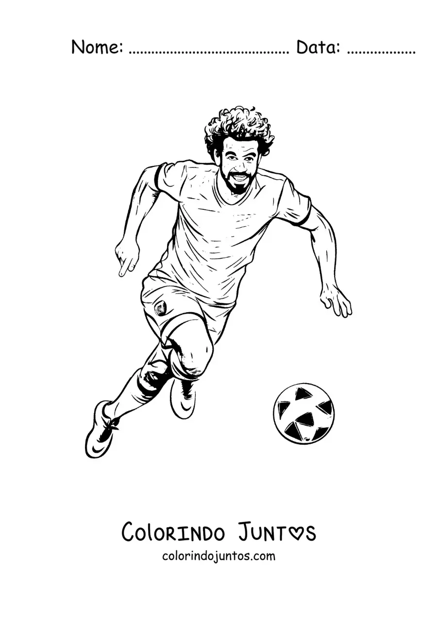 Desenho para colorir de Mohamed Salah animado marcando um gol