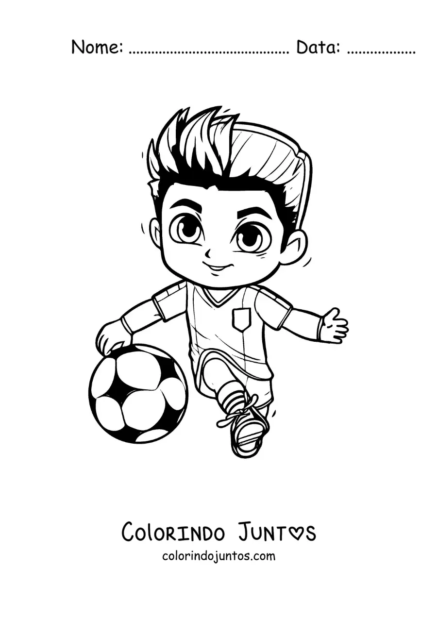Desenho para colorir de Cristiano Ronaldo kawaii jogando futebol
