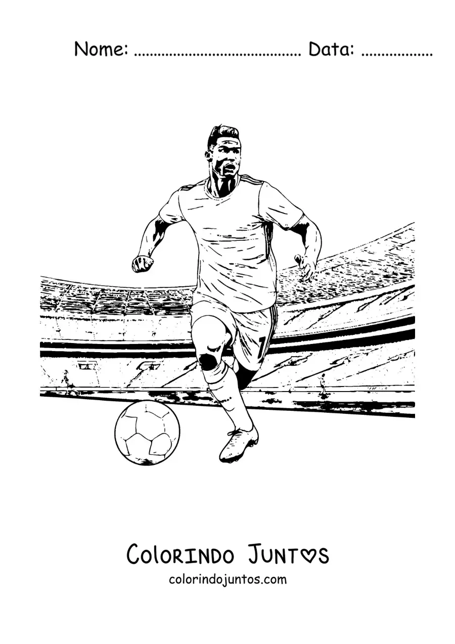 Desenho para colorir de Cristiano Ronaldo em uma partida de futebol em estilo realista