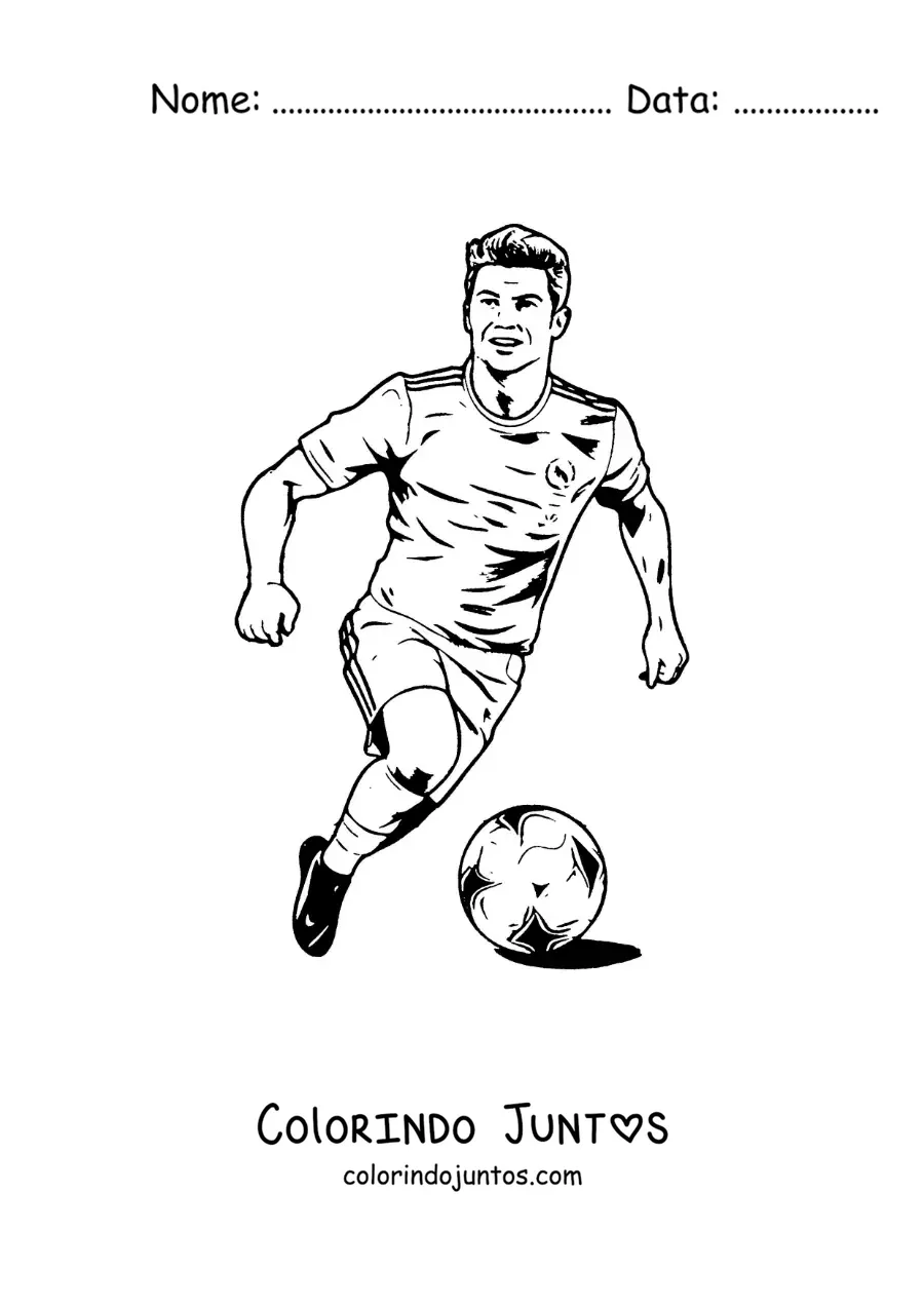 Desenho para colorir de Cristiano Ronaldo animado jogando futebol