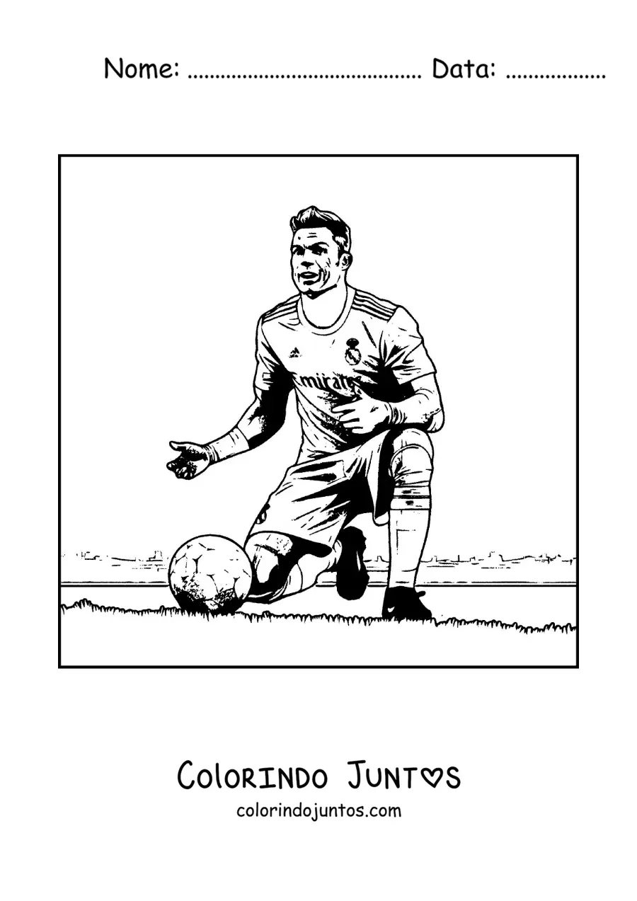 Desenho para colorir de Cristiano Ronaldo bravo em um jogo de futebol