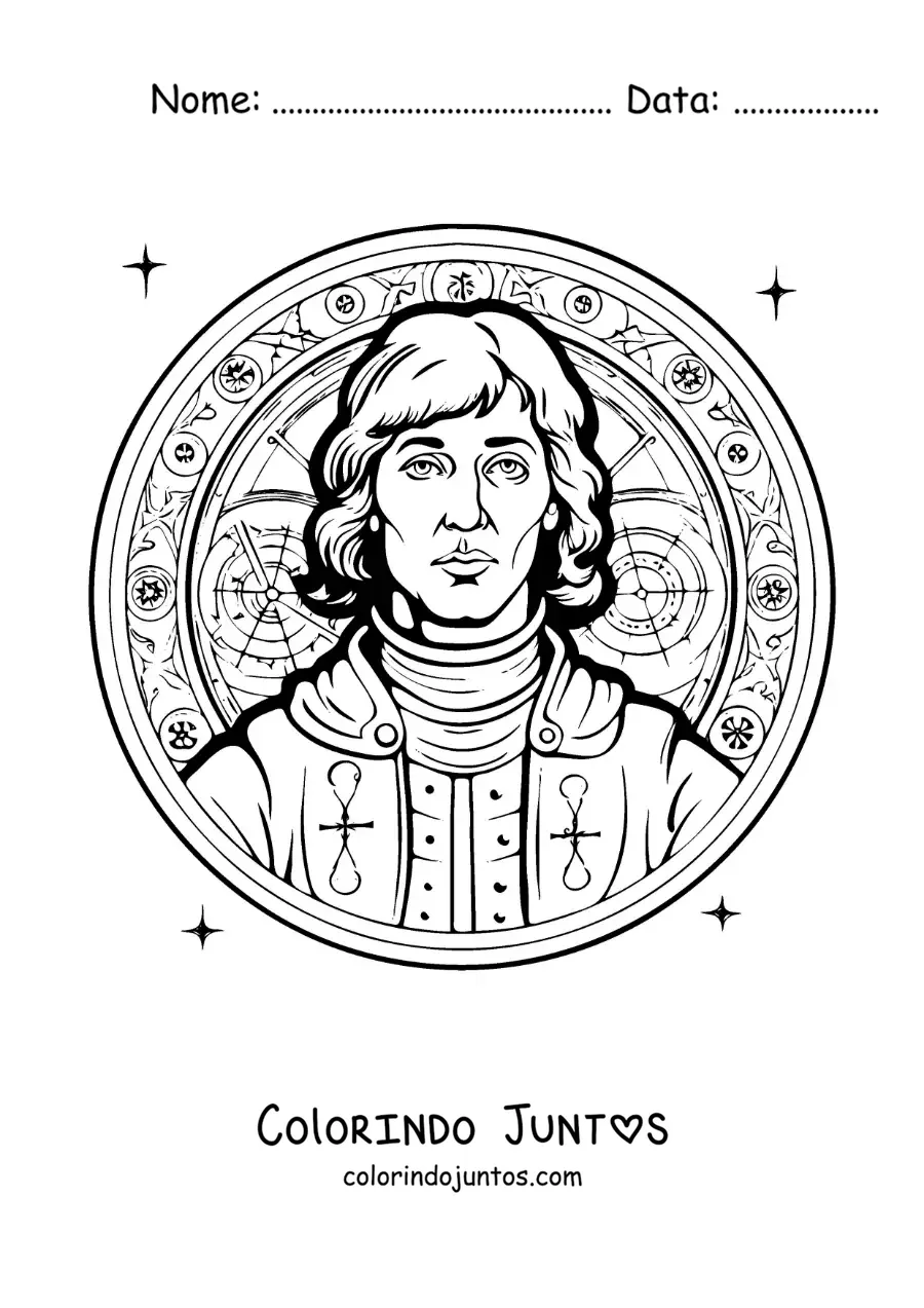 Desenho para colorir de Nicolau Copernico animado com uma mandala