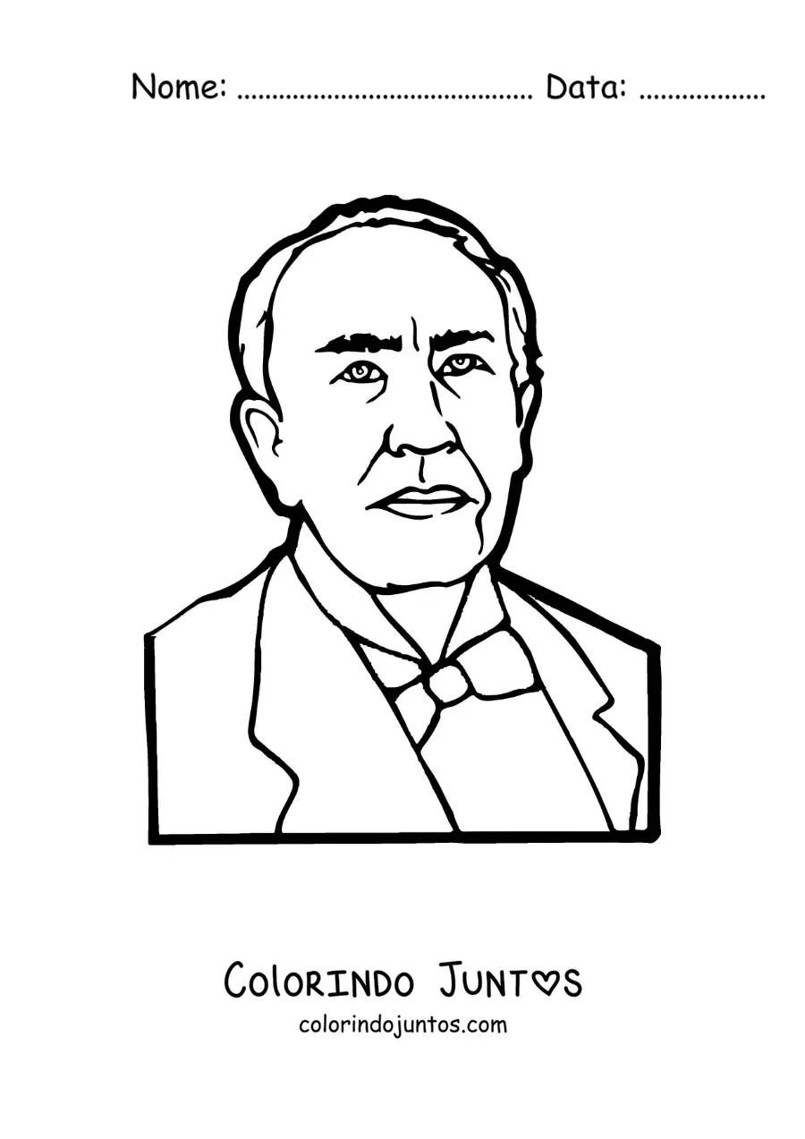 Desenho para colorir de um retrato de Thomas Edison animado facil