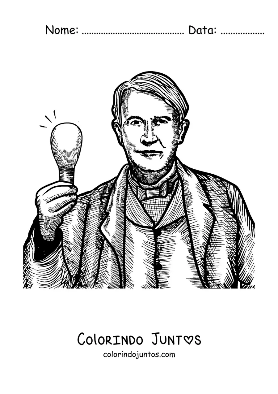 Desenho para colorir de um retrato de Thomas Edison em estilo realista