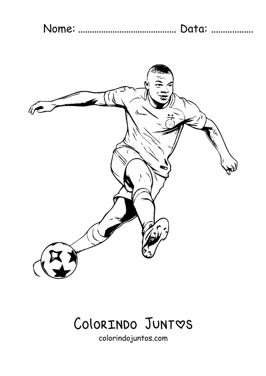 Desenho para colorir de Kylian Mbappe jogando futebol