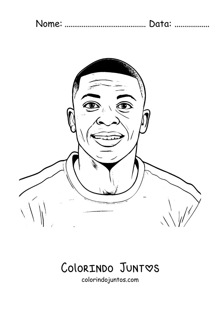 Desenho para colorir de um retrato de Kylian Mbappe animado