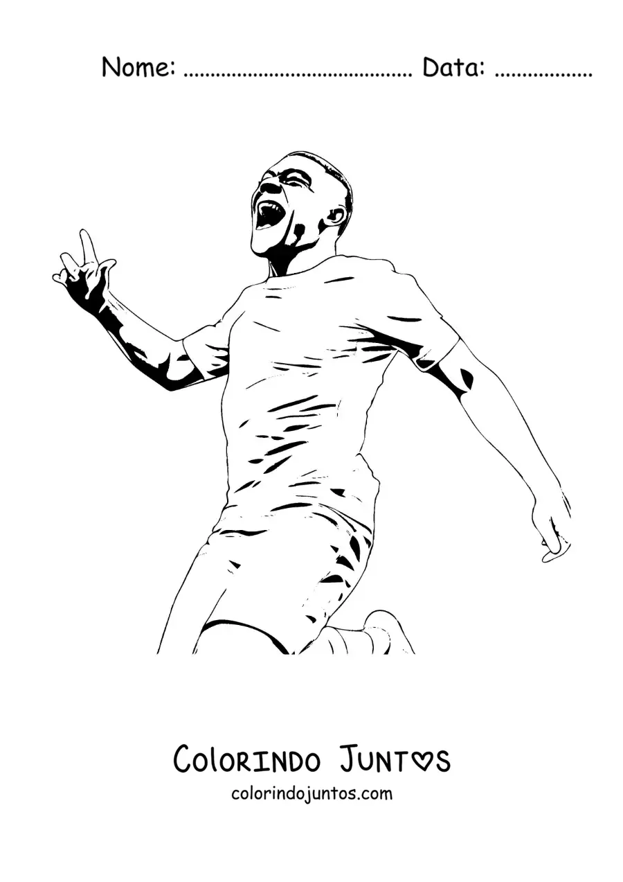 Desenho para colorir de Kylian Mbappe comemorando um gol