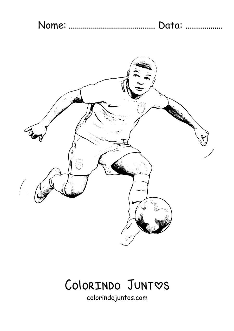 Desenho para colorir de Kylian Mbappe animado jogando futebol