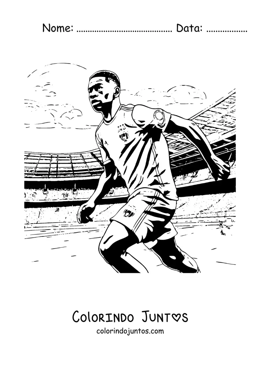 Desenho para colorir de Kylian Mbappe em uma partida de futebol