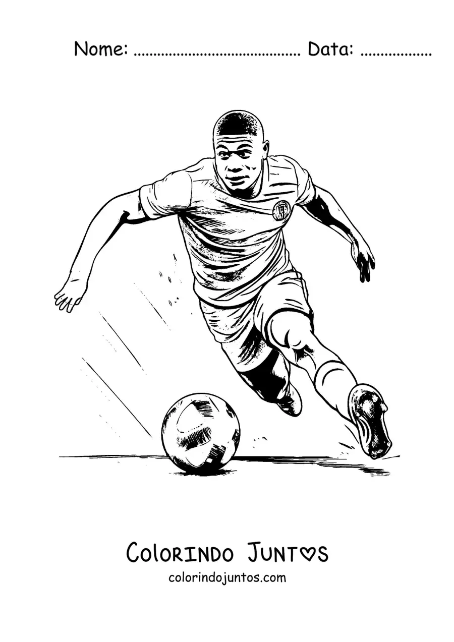 Desenho para colorir de Kylian Mbappe jogando futebol